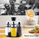 Mlici Oil and Vinegar Dispenser Set of 6 Bottles, Stainless Steel Salt Pepper Holder with 360° Rotating Holder, Cruet Soy Sauce - Premium Glass Condiment for Kitchen, Tabletop, Kitchen Containers by CozyNest Decor