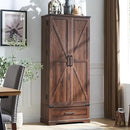 72‘’ Farmhouse Kitchen Pantry Cabinet with Drawer, Tall Storage Cabinet with 2 Barn Doors and Shelves, Versatile Large Rustic for Dining Room, Bathroom, Living Room, Laudry, Brown by CozyNest Decor