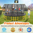 10FT 12FT 14FT 16FT Pumpkin Trampoline for Kids Adults, ASTM Approved Outdoor Recreational Trampoline with Basketball Hoop, Enclosure Net, Yellow by TinyTreasures Baby Boutique