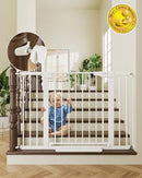 Cumbor 29.7-46" Baby Gate for Stairs, Toddler Safety Essentials for The House, Auto Close Dog Gate for Doorways, Mom's Choice Awards Winner-Easy Install Pressure Mounted Pet Gates for Dogs, White by TinyTreasures Baby Boutique
