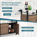 Grill Cart Outdoor with Wheels, Outdoor Prep Table with Wicker Storage and Rolling Wheels, Kitchen Island Serving Cart with Stainless Steel Table Top for BBQ, Porch, Patio, Brown by CozyNest Decor
