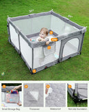 Foldable Baby Playpen with Non-Removable Thick Mat, Extra Large Collapsible Play Yard for Babies & Toddlers, Portable Travel Playpen with Gate, Safe Activity Center (51"×51" Grey) by TinyTreasures Baby Boutique