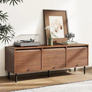 59 Inch TV Stand with Power Outlet for TVs up to 65 Inch, Entertainment Center with Storage, Mid-Century Modern TV Console, Adjustable Shelf & Sliding Doors, TV Stand for Living Room, Bedroom, Walnut by CozyNest Decor