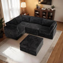 HOOOWOOO Modular Sectional Sofa,5 Pieces Sectional Couches for Living Room,98X66 L Shaped Cloud Couch with Ottoman Chaise Set(Black Velvet Corduroy) by CozyNest Decor