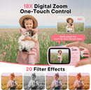 Digital Camera 4K 64MP - Vlogging Camera for Kids & Beginners | 18X Zoom Point and Shoot Camera Anti Shake, Compact with Flash, Gift for Boys Girls(Pink+Silver) by TinyTreasures Baby Boutique