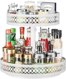 Lazy Susan Organizer 2 Tier - Turntable Spice Rack 12 inch Adjustable Metal Rotating Lazy Susan for Cabinet Pantry Kitchen Countertop Dining Table Cupboard Bathroom Vanity Storage White by CozyNest Decor