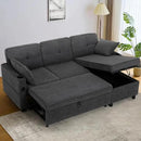 84 Inches Fabric Sectional Sofa w/Pull Out Sofa Bed & Adjustable Back, Tufted L Shaped Couch w/Storage Chaise, Sleeper Sectional Sofa w/USB Port & Cup Holders for Living Room, Grey by CozyNest Decor