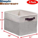 SIMPLE HOUSEWARE Large Fabric Storage Bin, 15" x 11" with Leather Like Handles, 3 Pack, Gray by CozyNest Decor