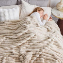 NEWCOSPLAY Faux Fur Throw Blanket Linen 3D Ribbed Plush Thick Warm Blanket for Couch Sofa Bed 850GSM (Linen Ribbed, Throw(50"x60")) by CozyNest Decor