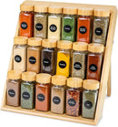 Extra Sturdy 3-Tier Bamboo Spice Rack – 12" W x 10" D x 13" H – Foldable Non-Slip Wooden Spice Organizer for Countertop, Cabinet & Drawer – Includes Labels, Funnel & Hooks – Spice Jars NOT Included by CozyNest Decor