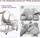 BOOSINY 2 Tier Red Large Stainless Steel Dish Drainers Drying Rack for Kitchen Counter with Drainboard, Rust Proof Metal, Space Saving, Modern Aesthetic, Compact Plates Strainers with Extra Mat by CozyNest Decor