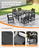 HDPE Patio Dining Set, 5-Piece Outdoor Table and Chairs with Umbrella Hole, Modern Outdoor Dining Set for 4, HDPE Outdoor Patio Furniture Dining Sets for Deck, Poolside, Porch, Obsidian by CozyNest Decor