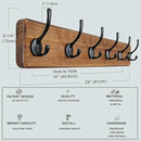 Dseap Coat Rack Wall: 24" Long, Patented, Heavy-Duty, 6-Double-Hooks Wooden Wall Mounted Coat Rack Coat Hanger Hook Rail for Winter Coats Hat Jacket Clothing, Natural & Black by CozyNest Decor