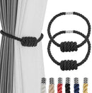 Fenghuangwu 2Pack Magnetic Curtain Tiebacks – Bohemian Style Handmade Woven Tie-Backs for Drapes,Elegant Exquisite Knot Holdbacks,Outdoor Boho & Modern Home Decor（Black by CozyNest Decor