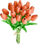 Mandy's Artificial Tulips 20 Stems Terracotta PU Faux Flowers for Wedding Home Decor 13.5 Inch by CozyNest Decor