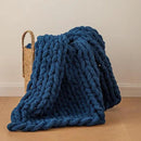 WESHIONGOO Chunky Knit Blanket Throw 40"*40" Knitted Throw Blankets for Couch Bed Fluffy Soft Blanket with Jumbo Chenille Yarn Thick 100% Handmade(Navy Blue) by CozyNest Decor