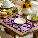 Pink Love Hearts Valentine's Day Placemats Set of 4 Seasonal Valentines Anniversary Wedding Linen Table Mats Pink Black Washable Place Mats for Party Kitchen Dining Outdoor Indoor Decor 12x18 Inch by CozyNest Decor