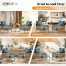 VINGLI Boho Braid Accent Armchairs Set of 2,Mid-Century Modern Chiars with Solid Wooden Armrest,Comfy Louge Cushion Chairs with Waist Pillow for Bedroom,Living Room,Reading Room, Teal by CozyNest Decor