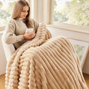 NEWCOSPLAY Super Soft Twin Blanket Brown Premium Silky Flannel Fleece 3D Ribbed Jacquard Lightweight Bed Blanket All Season Use (Brown Ribbed, Twin(60"x80")) by CozyNest Decor