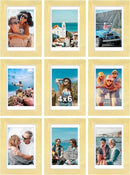 Vittanly 4x6 Picture Frames Set of 9, Shatter Resistant Plexiglass, Display 3.5x5 Pictures with Mat or 4x6 without Mat, Photo Frames for Wall or Tabletop, Engineered Wood, Gold by CozyNest Decor