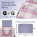 RUVALINO Diaper Bag Backpack, Multifunction Travel Pack Maternity Baby Changing Bags, Large Capacity, Waterproof, Pink Plaid by TinyTreasures Baby Boutique