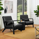 Glitzhome 2 Set Mid Century Black Accent Armchair, Single Reading Armchair PU Leather Lounge Chair with Walnut Ruberwood Frame by CozyNest Decor