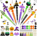 CZWZ Halloween Beadable Pens, Plastic Beadable Pens with 8 Pcs Multicolor Silicone Beads, Halloween Pumpkin Bat Skull Ghost Witch Hat Pens for Halloween Gifts Office Supplies by TinyTreasures Baby Boutique