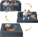 Folding Bean Bag Chair for Adults,3-in-1 Bean Bag Couch Faux Fur Floor Sofa Large Beanbag Convertible Bean Bag Sofa Bed with Pillow in Bedroom,Living Room,Apartment(Queen,Dark Grey) by CozyNest Decor