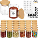 4OZ Glass Spice Jars with Bamboo Lids and 315 Labels, 32 Pcs Clear Food Storage Containers for Kitchen Sugar Salt Coffee Tea Beans by CozyNest Decor