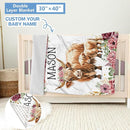 Personalized Baby Bedding Set, 5 Pcs Custom Baby Crib Set with Name, Soft Flannel Highland Cow Crib Bedding Set for Girls, Double Layer Nursery Bedding Set, New Parents Toddlers Infants Gift by TinyTreasures Baby Boutique