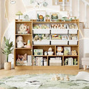 Toy Storage Organizer, 55” Wide Toy Organizers and Storage with 8 Storage Cubbies & 6 Toy Bins, Large Toy Box with Bookshelf, Playroom Storage for Playroom, Oak by CozyNest Decor