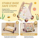 Pink Wooden Push Pull Sit to Stand Walker - Adjustable Learning Activity Center - Baby Learning to Walk - Educational Gift for Toddler Boy or Girl by TinyTreasures Baby Boutique