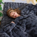 Lotus Karen Faux Fur Throw Blanket Dark Gray - Big Bubble Rabbit Fluff Blanket for Couch, Small Fluffy Fuzzy Cozy Blanket, Thick Furry Plush Shaggy Blankets, 50x60 Inches by CozyNest Decor