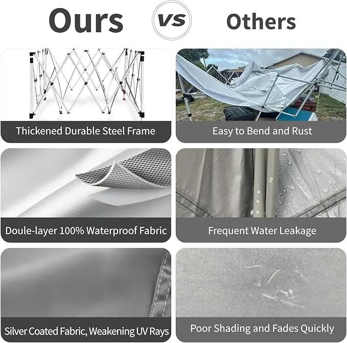 10x10 Pop Up Canopy, 300D Silver Coated Grey Fabric Outdoor Gazebo, Beach Tent Slant Legs with Storage Bag,Easy Up Sun Shade Shelter Tents with 8x8 Top Cover for Patio,Party, photo 9 of 9