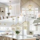 4 Light Gold Chandelier, Industrial Ceiling Light Lantern Light Fixtures with Farmhouse Metal Cage Adjustable Height Rustic Geometric Hanging Light E12 Base for Kitchen Island, Entryway, Indoor by CozyNest Decor