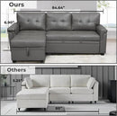 Naomi Home L-Shaped Reversible Sectional Sofa with Pull-Out Sleeper Bed and Storage Chaise, Gray Air Leather by CozyNest Decor
