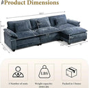 URRED Modular Sectional Sofa Comfy Cloud Couch, Modern Chenille Sofa Sleeper Deep Seat Couches with Ottoman/Pillows for Living Room (Blue, 117''- L Shape) by CozyNest Decor