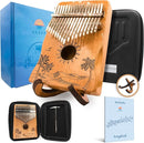 Orora Kalimba 17 Keys Thumb Piano - Songbook included with 25 Songs - Varnished Wood Musical Instrument - Finger Piano with Protection Case, Stand, Accessories - Unique Gift by TinyTreasures Baby Boutique