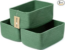 Small Storage Baskets for Organizing | Closet Organizer Bins | Shelf Toy Basket | Woven Rope Baskets | Cube Decorative Box | Shallow Basket | 11.5x7.5x4.7” | 3 Packs Green by TinyTreasures Baby Boutique