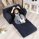 Kids Chairs for Toddler, 2-in-1 Toddler Soft Sherpa Couch Fold Out, Convertible Sofa to Lounger for Girls and Boys, Dark Blue by CozyNest Decor