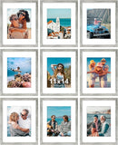Vittanly 11x14 Picture Frames Set of 9, Shatter Resistant Plexiglass, Display 8x10 Pictures with Mat or 11x14 without Mat, Photo Frames for Wall or Tabletop, Engineered Wood, Grey by CozyNest Decor