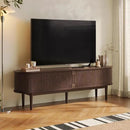 LINSY HOME Fluted TV Stand for 75" TV, Mid-Century Modern 70" Entertainment Center with Sliding Tambour Door and Storage Cabinet, Cruved TV Media Console Table for Living Room, Bedroom, Walnut by CozyNest Decor