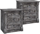 26" Tall Farmhouse Nightstand Set of 2, 3 Drawers End Table w/Charging Station, 23.6" Wide Large Side Table w/Roman Column, Wood Rustic Sofa Table for Bedroom, Light Gray by CozyNest Decor