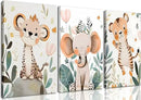 3 Pcs Safari Animals Nursery Canvas Wall Art Jungle Animals Cheetah Elephant Tiger Kids Room Illustration Pictures Wall Decor Posters Print Artwork for Classroom Boy's Girl's Room Bedroom by CozyNest Decor
