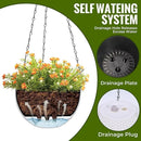 Hanging Pots for Plants Outdoor - 2 Pack White Artificial Rattan Solar Flower Baskets with Drainage Holes & Removable Tray, Garden Gifts for Women/Mothers, Porch, Balcony Decor by CozyNest Decor