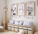 Safari Animals Set of 3 Unframed Poster Prints for Baby Girls Nursery Bedroom Playroom, Personalized Name, Choice of 12 Animals, Pink Purple (12x16) by TinyTreasures Baby Boutique