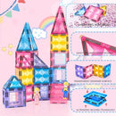 Pink Castle Magnetic Tiles for Kids Ages 3-8, 3D STEM Toys with Sparkling Building Blocks, Creative Educational Gift for Boys and Girls, Preschool Learning Toys for Birthday by TinyTreasures Baby Boutique