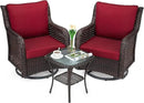 Towallmark Outdoor Swivel Wicker Glider Patio Chairs with Table Set, 3 Pieces Outdoor Bistro Set with 4”Thick Cushions and Coffee Table for Porch, Balcony, Deck (Red) by GreenHaven Gardens