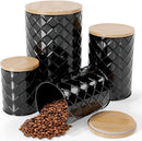 Pebble & Stem® Black Metal Canister Set for the Kitchen Counter, Food Canister Set of 4, Airtight Lids, Sugar and Flour Containers for Countertops, Coffee and Tea Storage, Farmhouse Decor by CozyNest Decor
