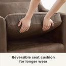 Extra Deep Accent Chair, Comfy Fabric Armchair with Wood Base, Upholstered Single Sofa Chair for Living Room & Bedroom, Faux Leather Dark Brown by CozyNest Decor